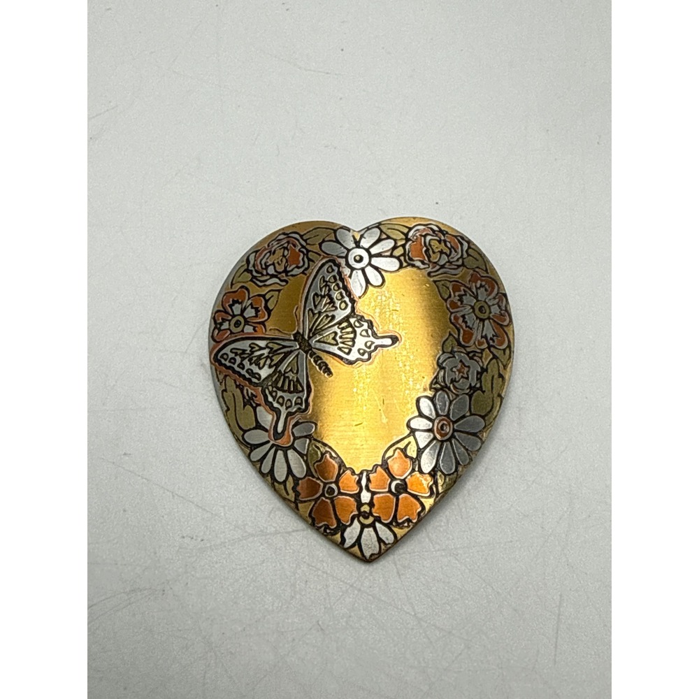 Reed & Barton Damascene Heart Pendant Butterfly Floral Marx Pension 1979 Vintage